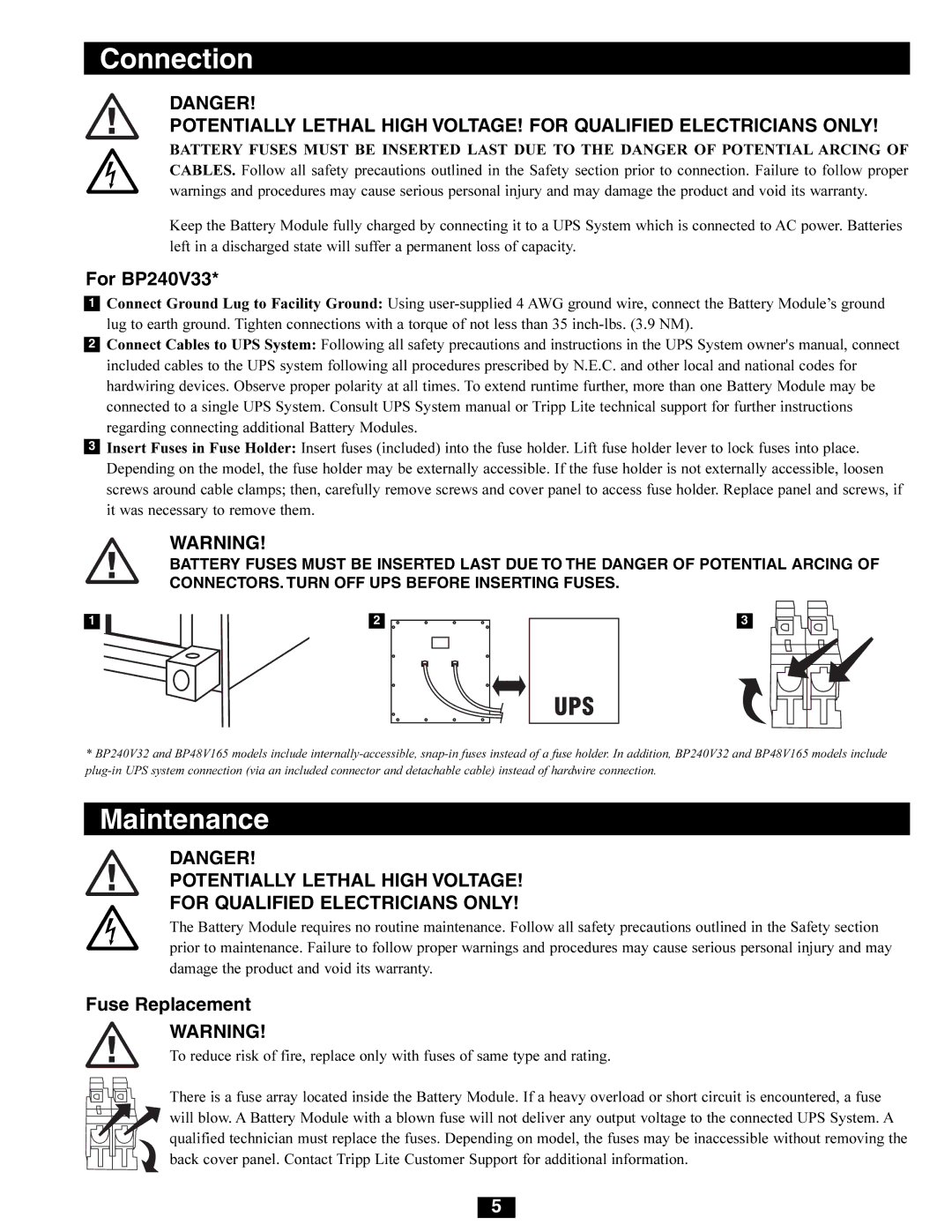 Tripp Lite BP48V165, BP240V32 owner manual For BP240V33, Fuse Replacement 