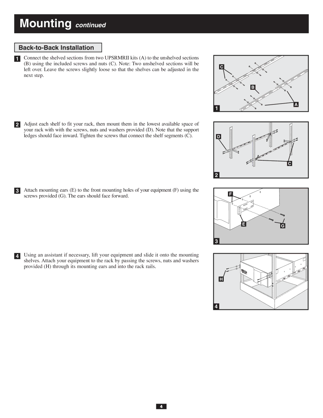 Tripp Lite SU6000XFMR, BP240V7RT3U, BP240V10RT3U, SU10KXFMR, SU10KRT3UPM, SU6000RT3UPM owner manual Back-to-Back Installation 