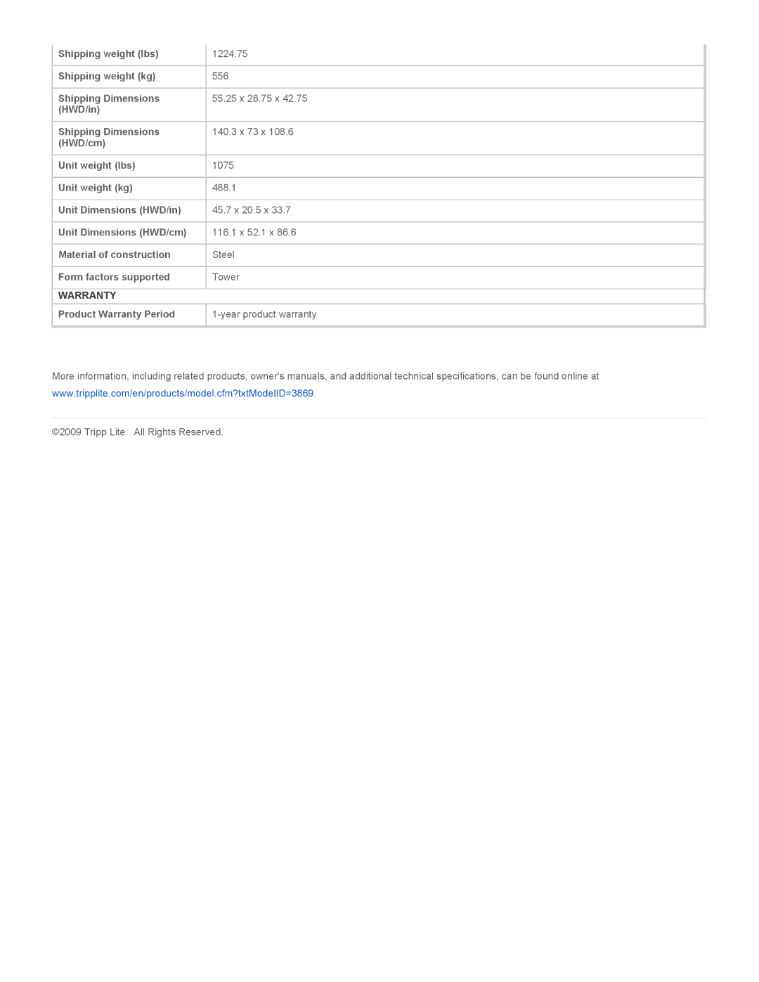 Tripp Lite BP480V26B specifications Warranty 