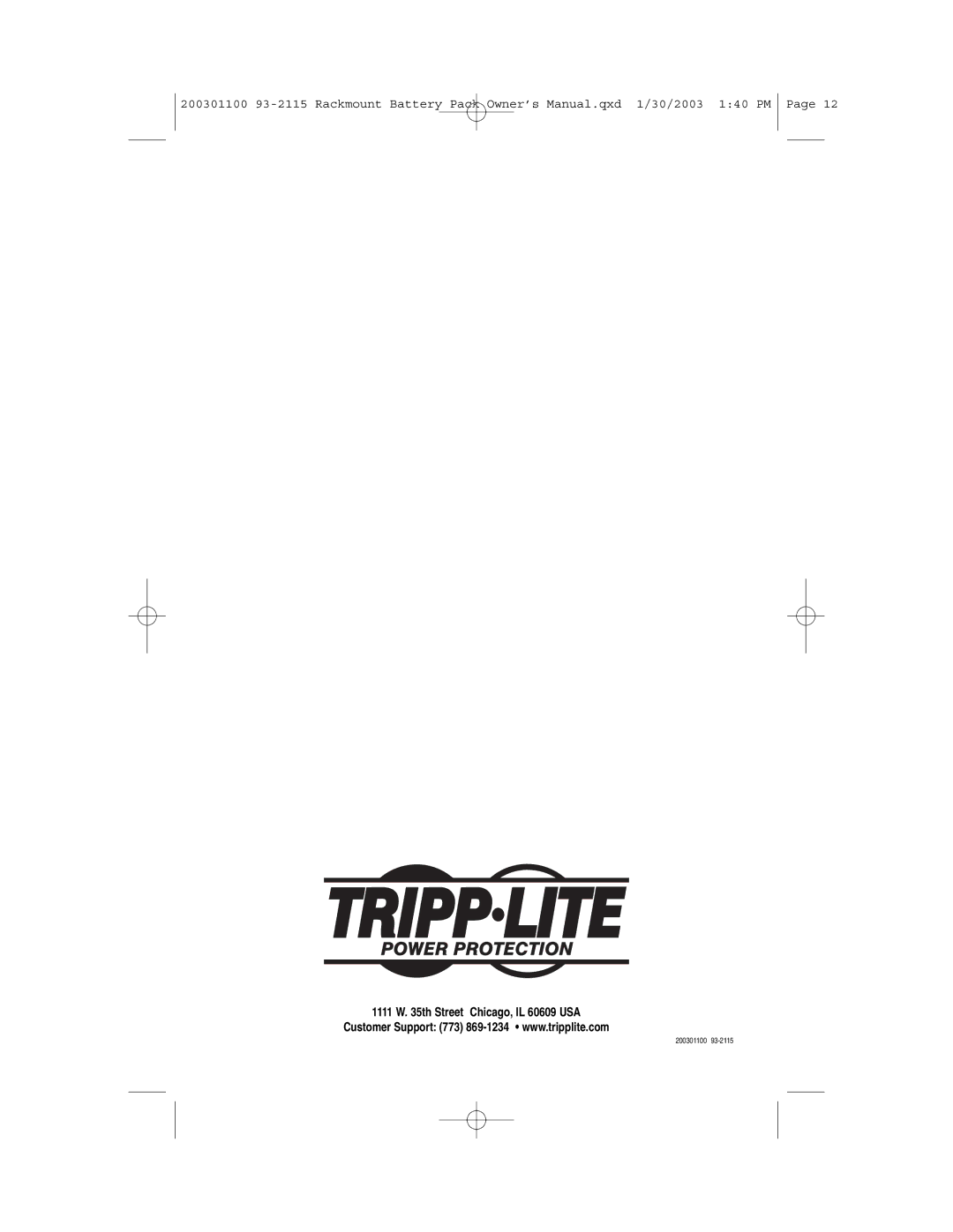 Tripp Lite BP48V212U owner manual 200301100 