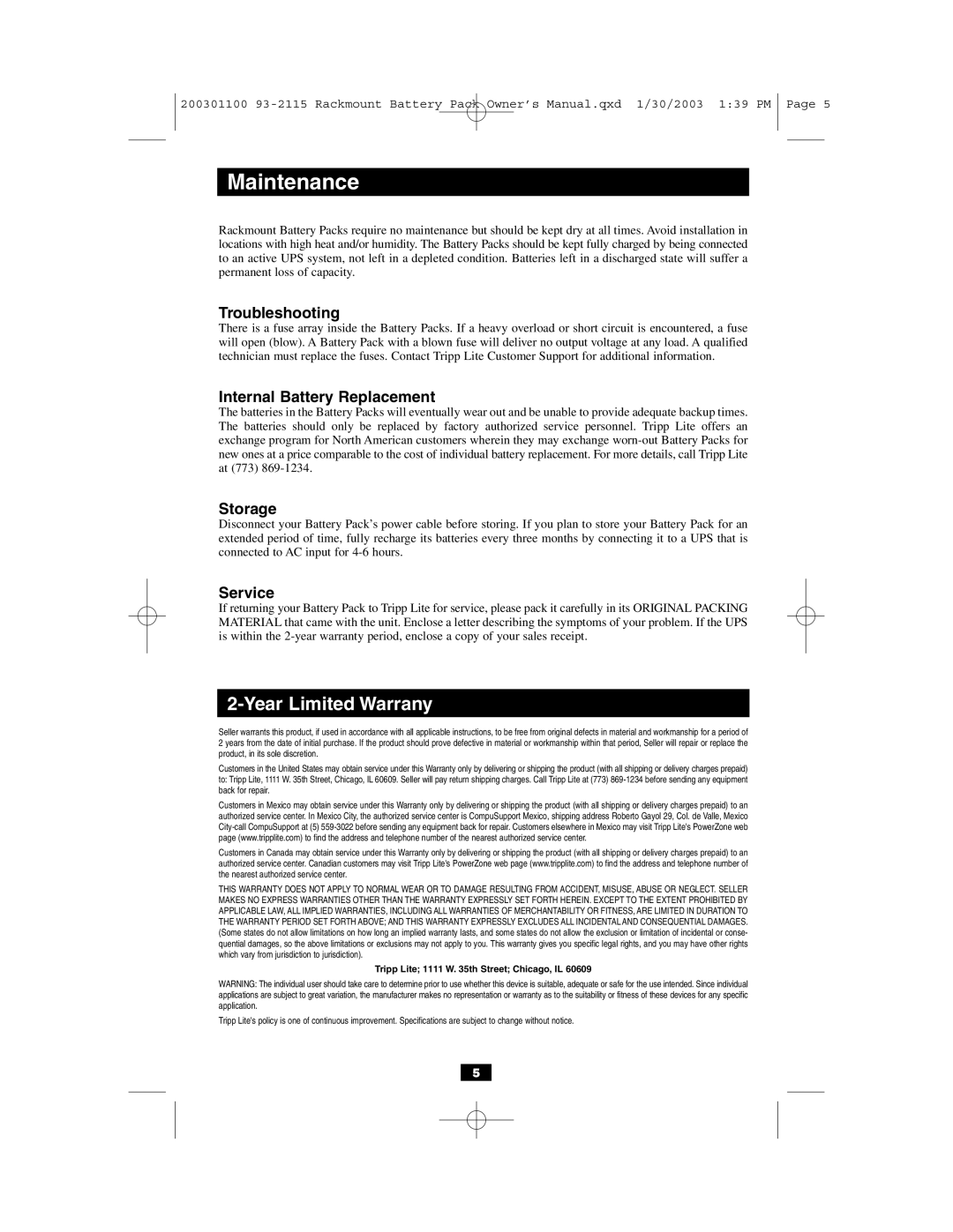 Tripp Lite BP48V212U owner manual Troubleshooting, Internal Battery Replacement, Storage, Service 