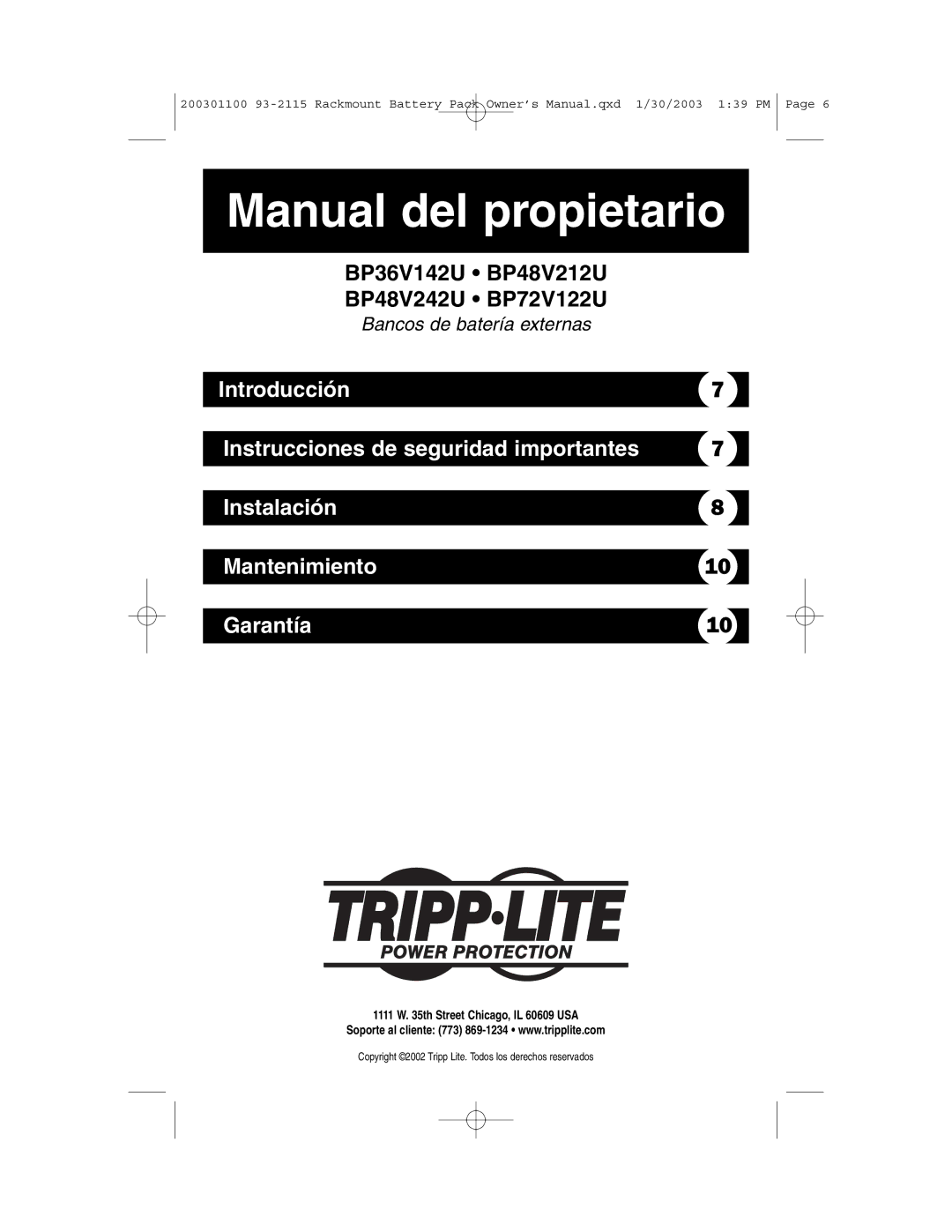 Tripp Lite BP48V212U owner manual Manual del propietario 