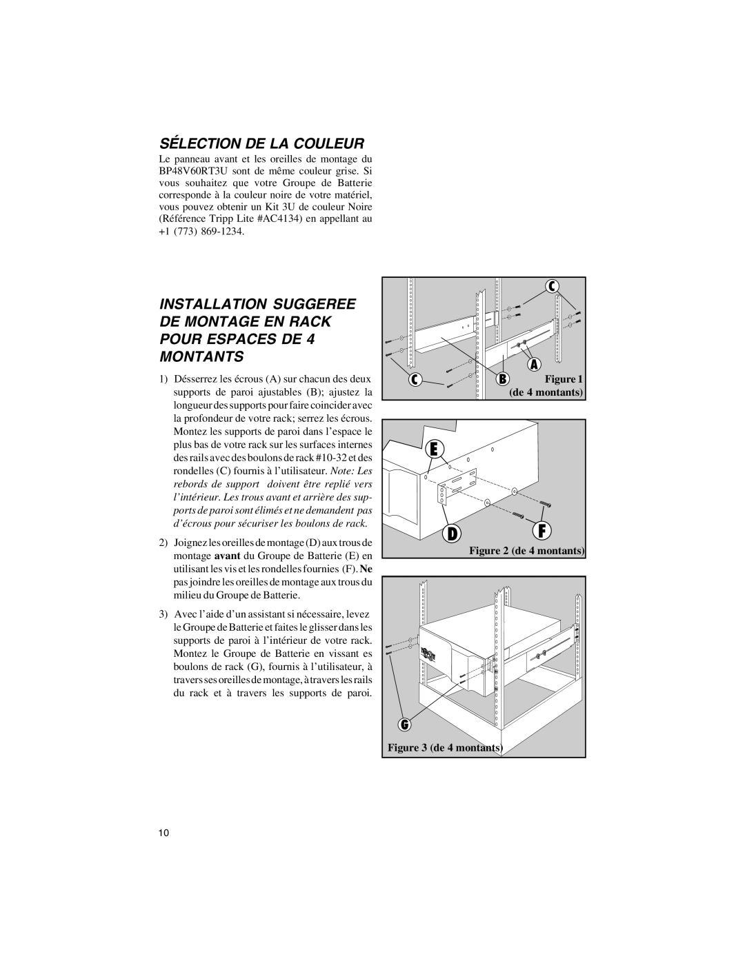 Tripp Lite BP48V60RT3U owner manual Sélection DE LA Couleur, De 4 montants 