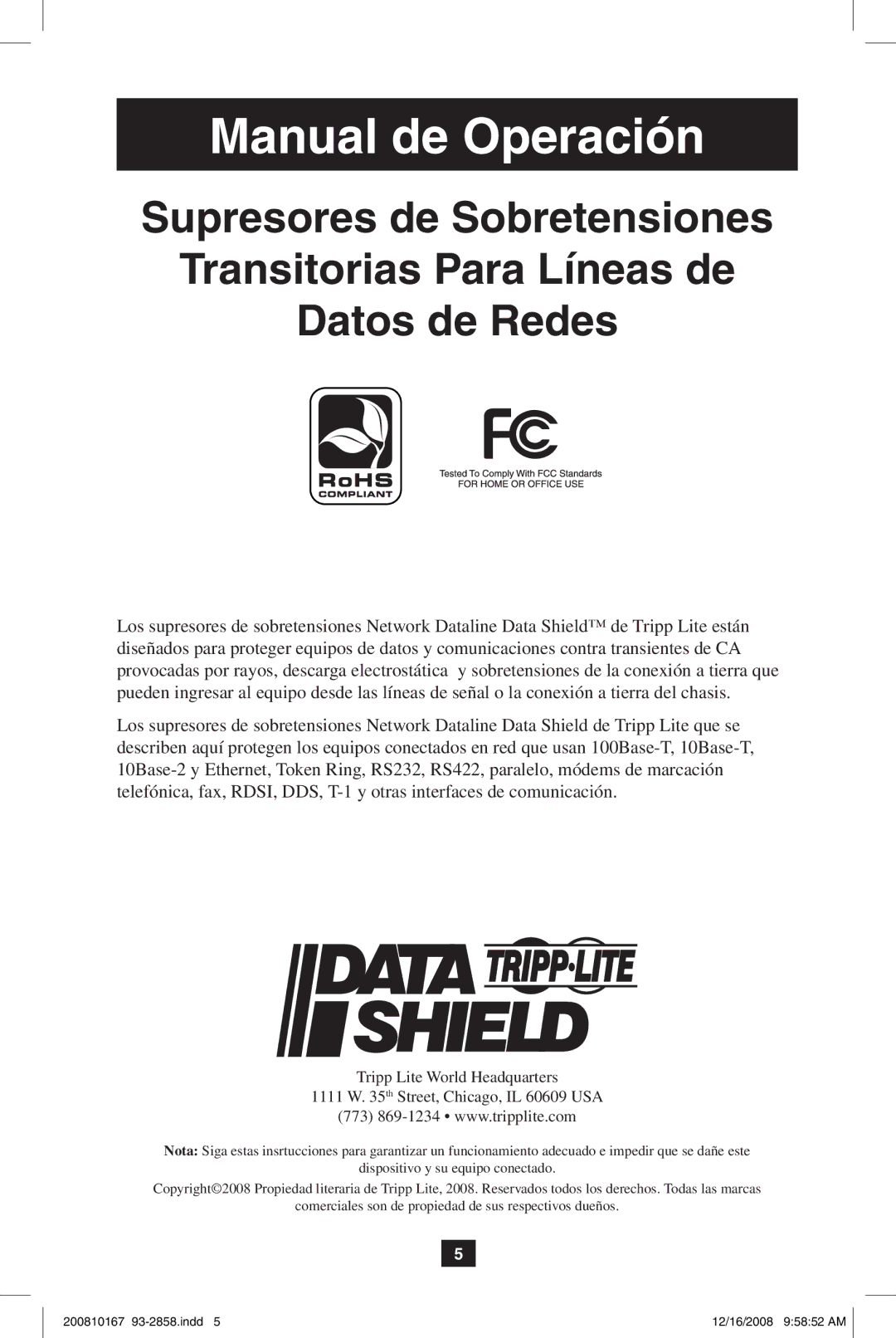 Tripp Lite Data Shield owner manual Manual de Operación 