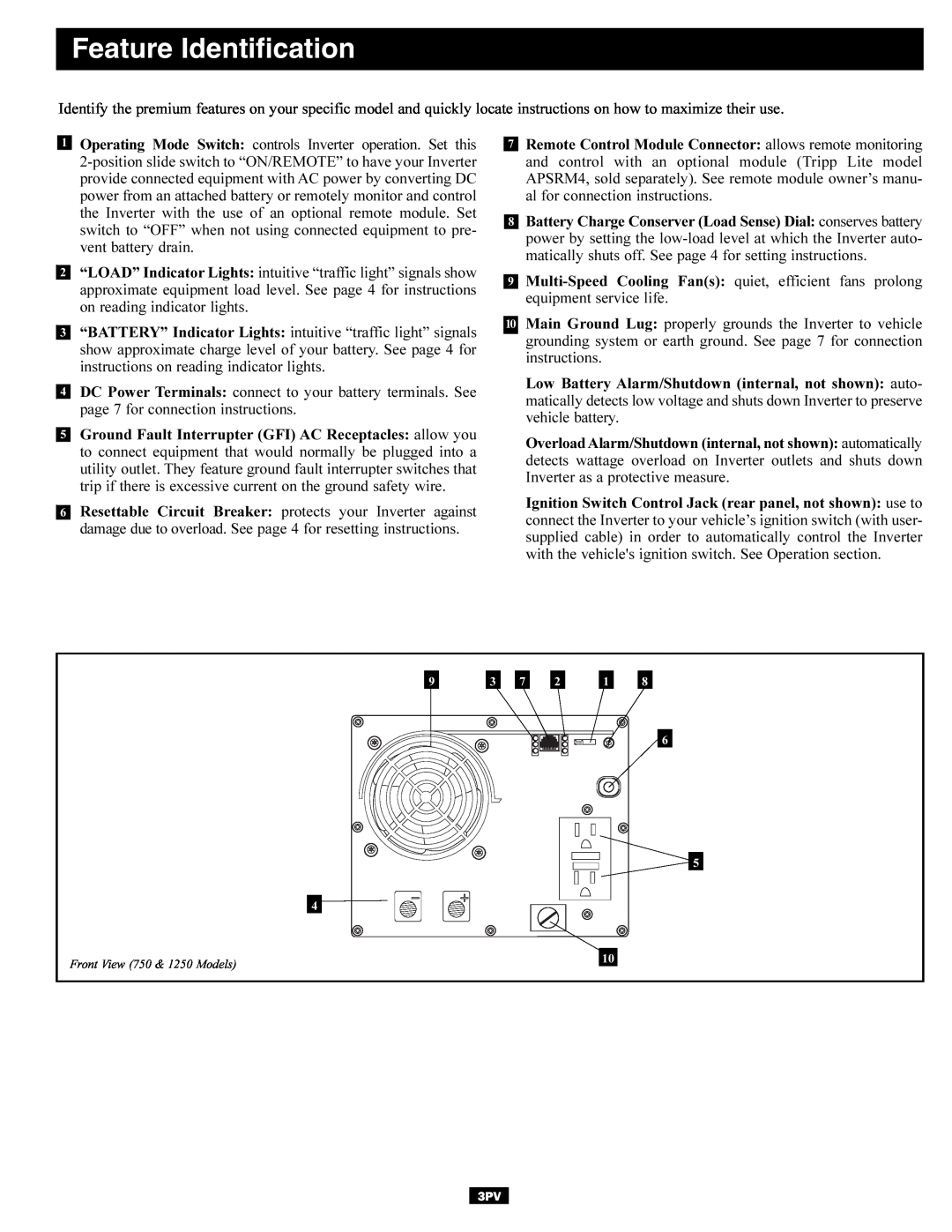 Tripp Lite DC-to-AC Inverter owner manual Feature Identification 