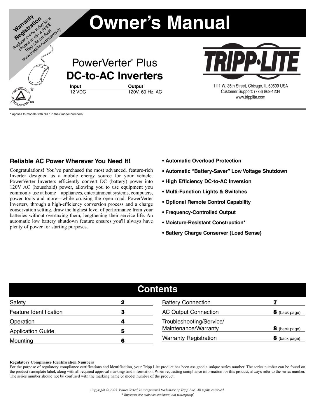 Tripp Lite owner manual DC-to-AC Inverters, Contents 