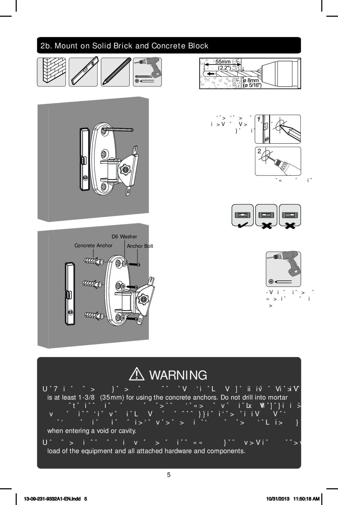 Tripp Lite DWM1737MN owner manual 2b. Mount on Solid Brick and Concrete Block 