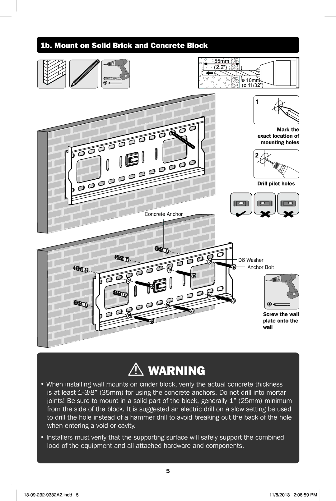 Tripp Lite DWT2647XP owner manual 1b. Mount on Solid Brick and Concrete Block 