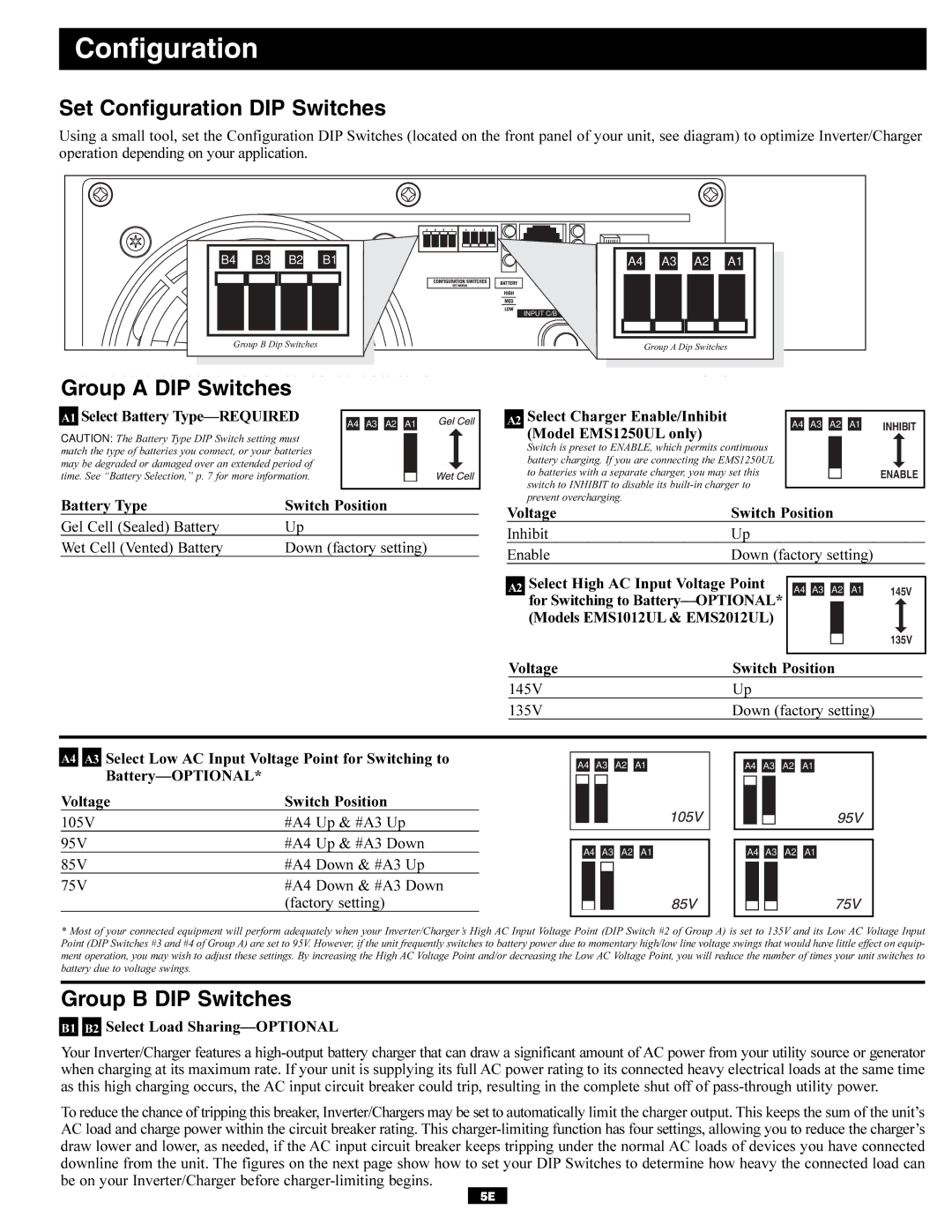 Tripp Lite EMS Series owner manual Set Configuration DIP Switches, Group a DIP Switches, Group B DIP Switches 