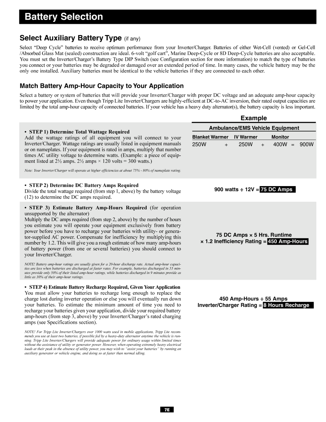 Tripp Lite EMS Series owner manual Battery Selection, Select Auxiliary Battery Type if any 