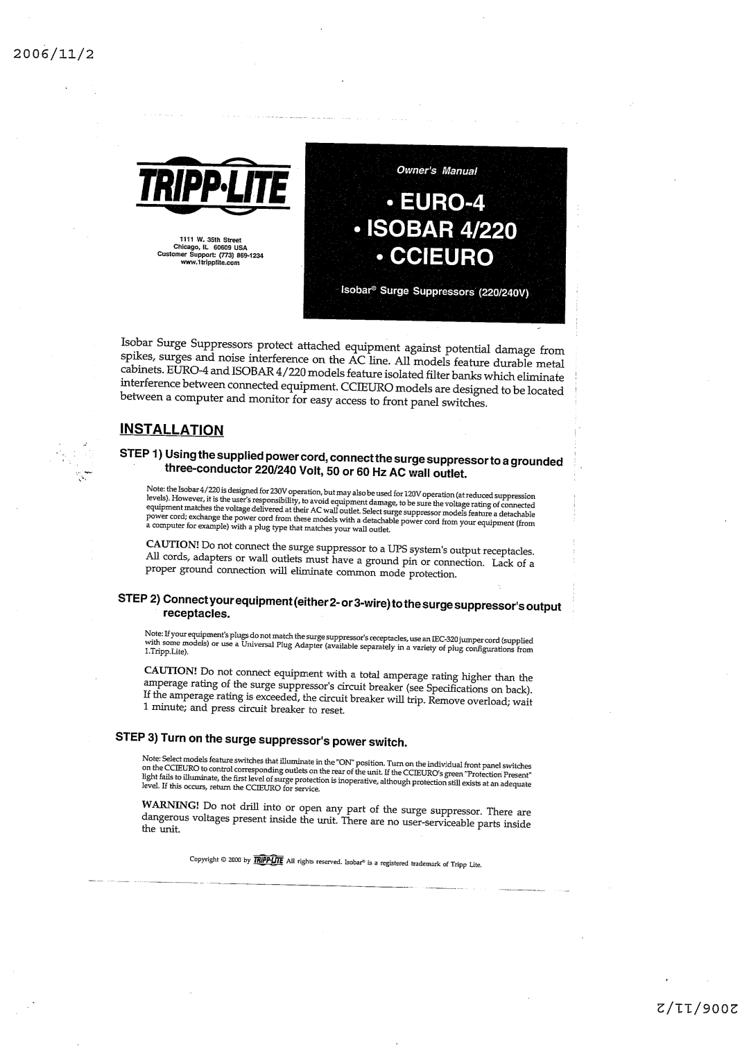 Tripp Lite EURO-4 manual 