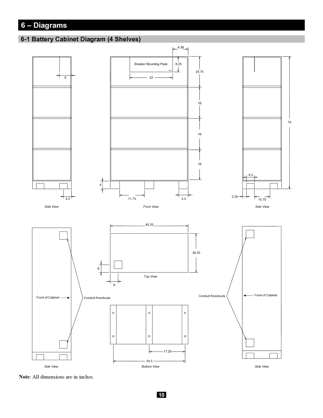 Tripp Lite Extended-Run 3-Phase Battery Cabinet owner manual Diagrams, Battery Cabinet Diagram 4 Shelves 