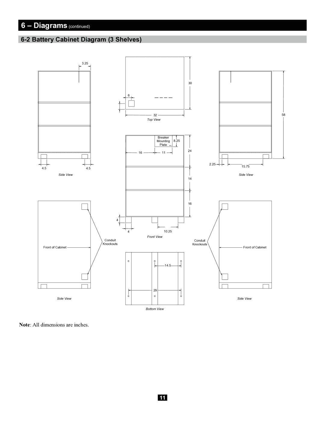 Tripp Lite Extended-Run 3-Phase Battery Cabinet owner manual Battery Cabinet Diagram 3 Shelves 