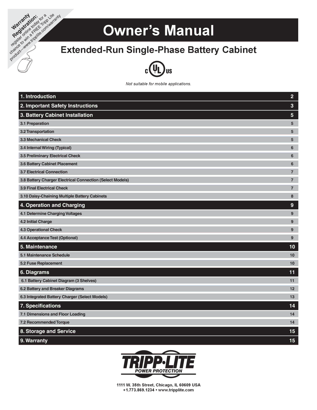 Tripp Lite Extended-Run Single-Phase Battery Cabinet owner manual 