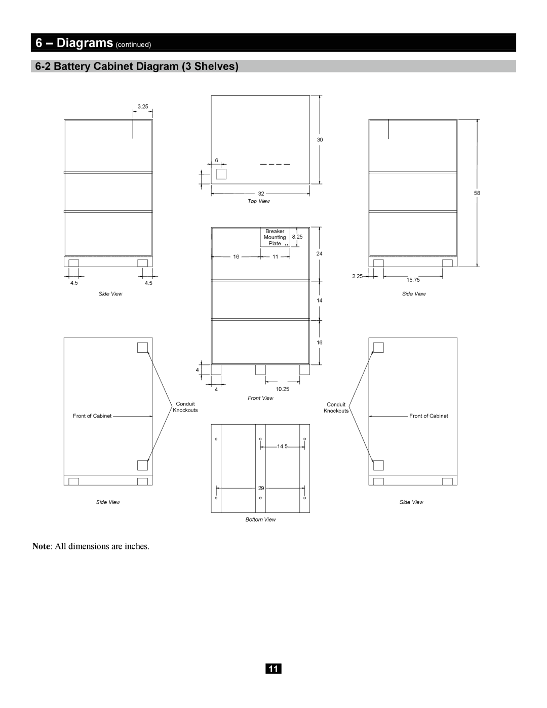 Tripp Lite Extended-Run owner manual Battery Cabinet Diagram 3 Shelves 