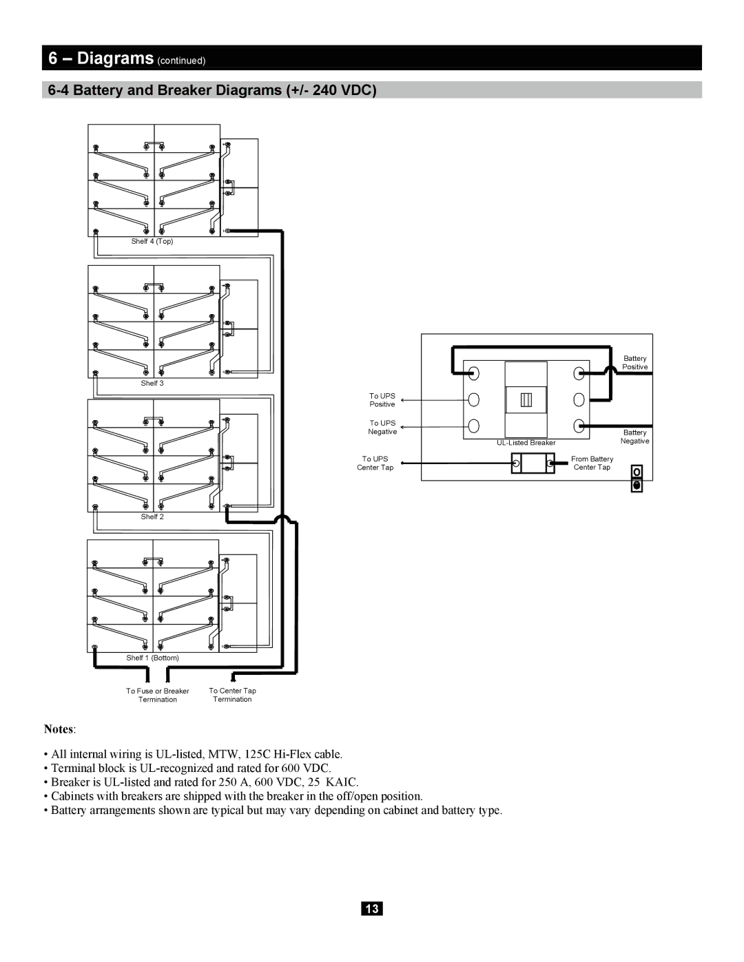 Tripp Lite Extended-Run owner manual Battery and Breaker Diagrams +/- 240 VDC 