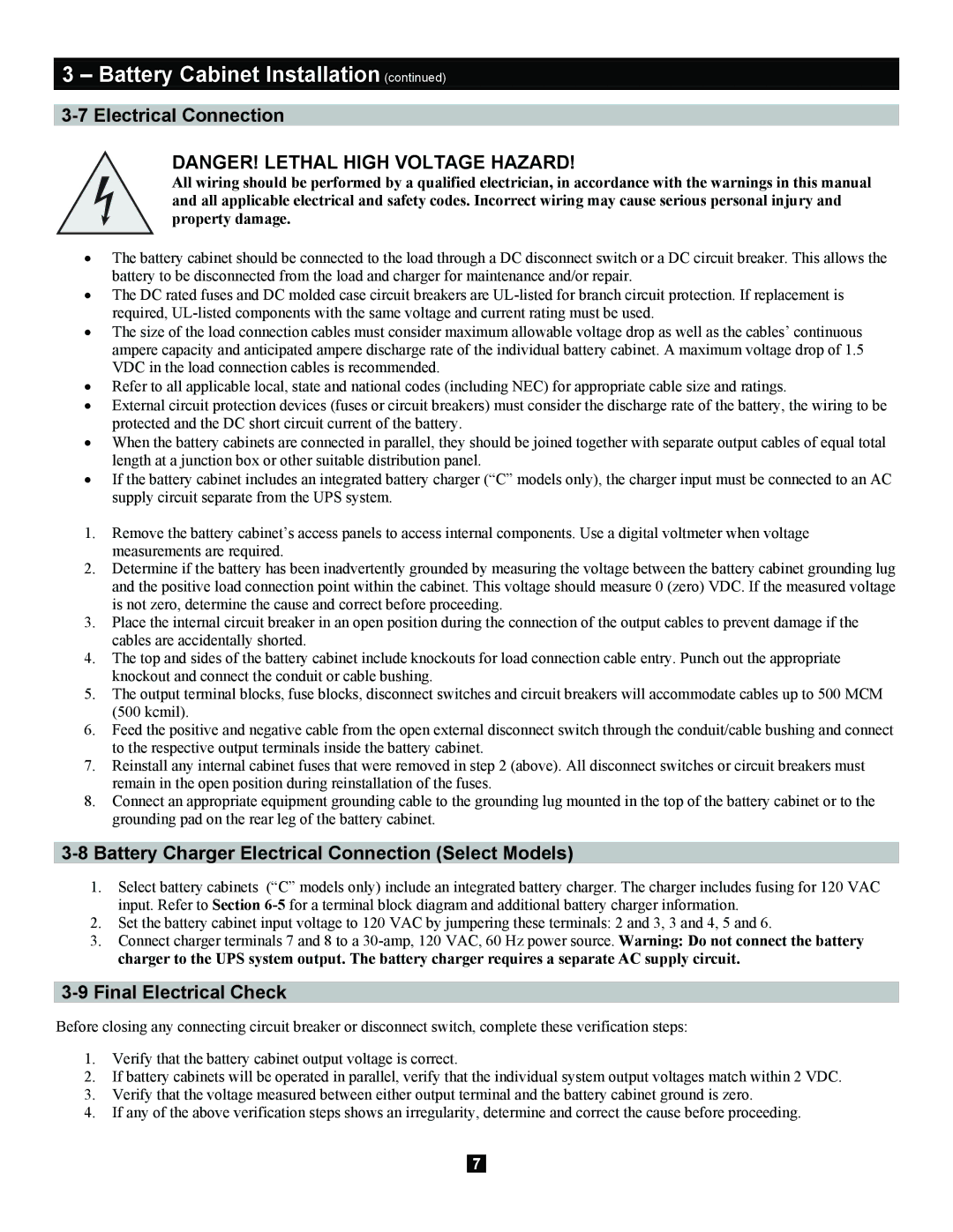 Tripp Lite Extended-Run owner manual Battery Charger Electrical Connection Select Models, Final Electrical Check 