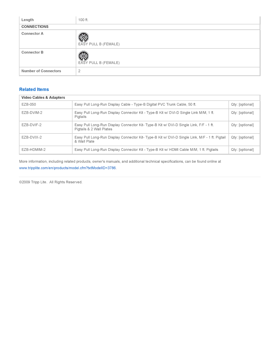Tripp Lite EZB-100 specifications Related Items, Video Cables & Adapters, EZB-DVIM-2 EZB-DVIF-2 EZB-DVIX-2 EZB-HDMIM-2 