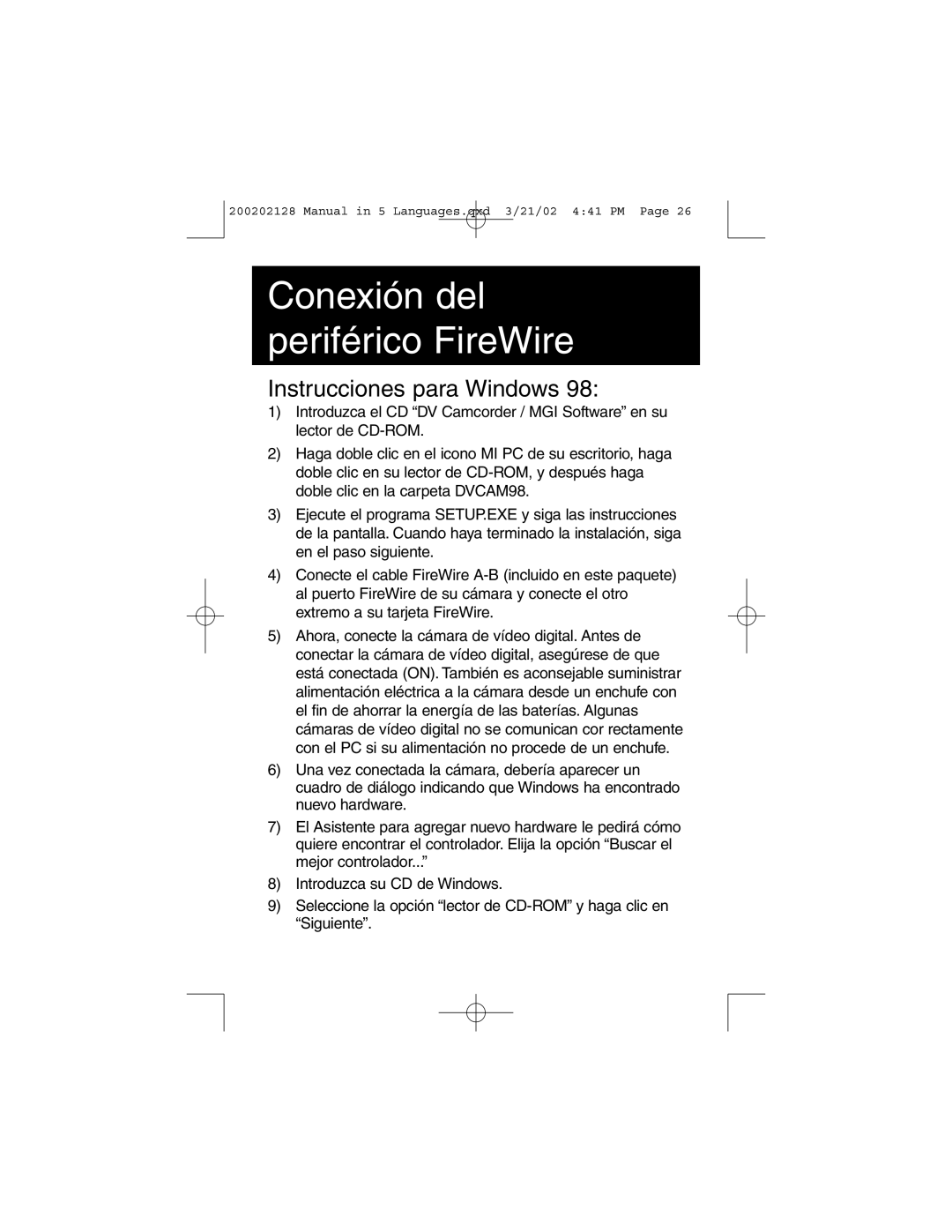 Tripp Lite F200-003-R user manual Instrucciones para Windows, Conexión del periférico FireWire 