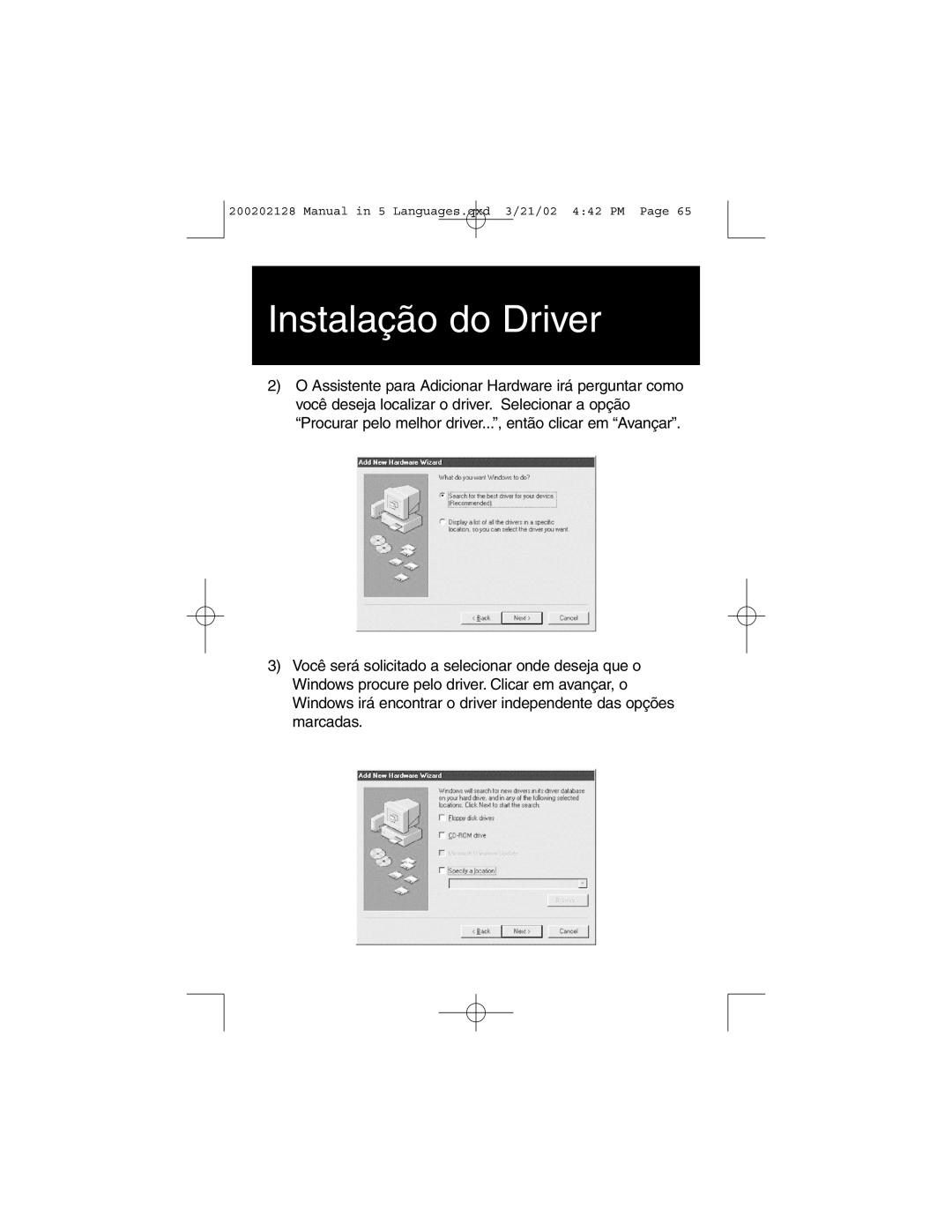 Tripp Lite F200-003-R user manual Instalação do Driver, Manual in 5 Languages.qxd 3/21/02 442 PM Page 