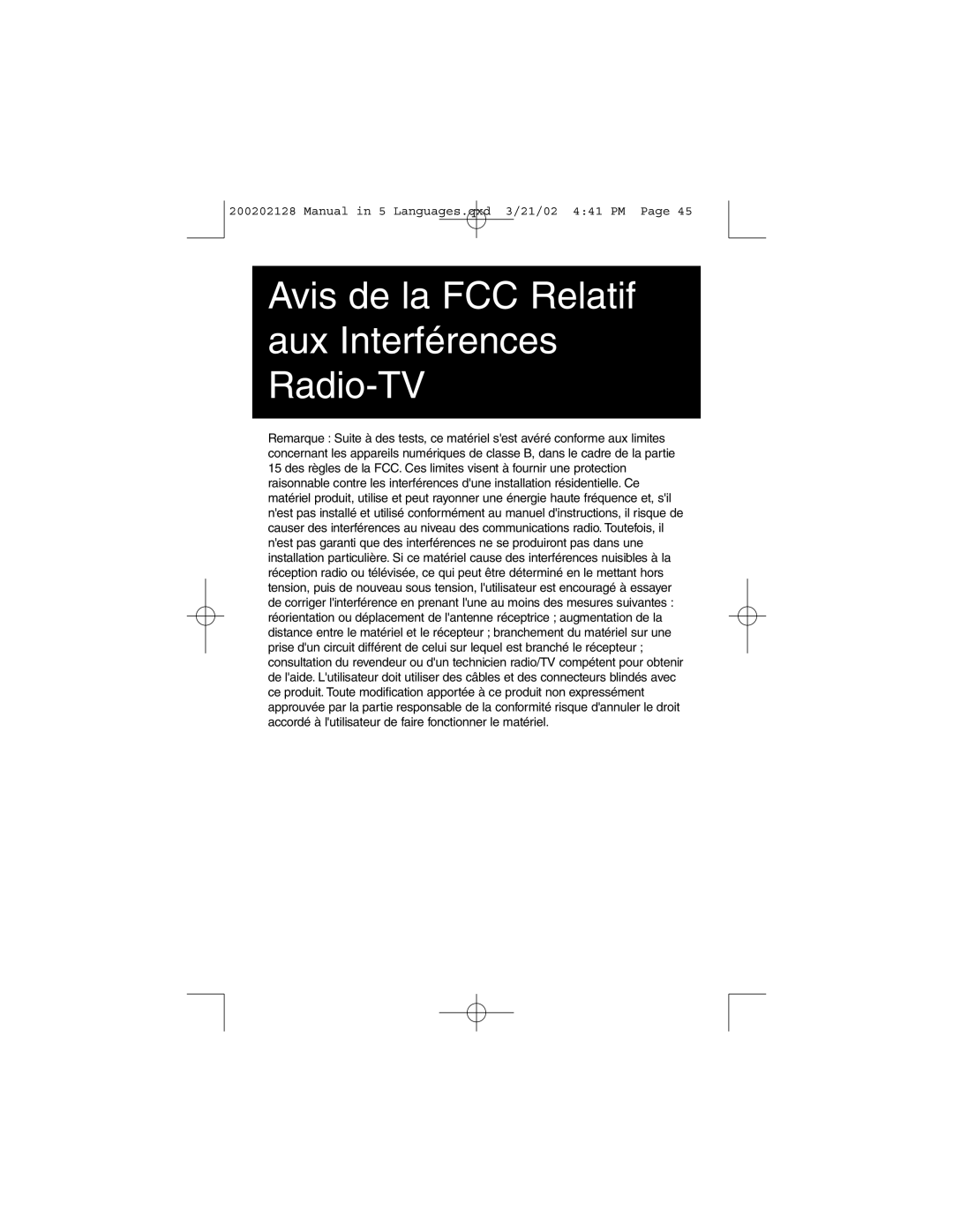 Tripp Lite F200-003-R user manual Avis de la FCC Relatif aux Interférences Radio-TV 