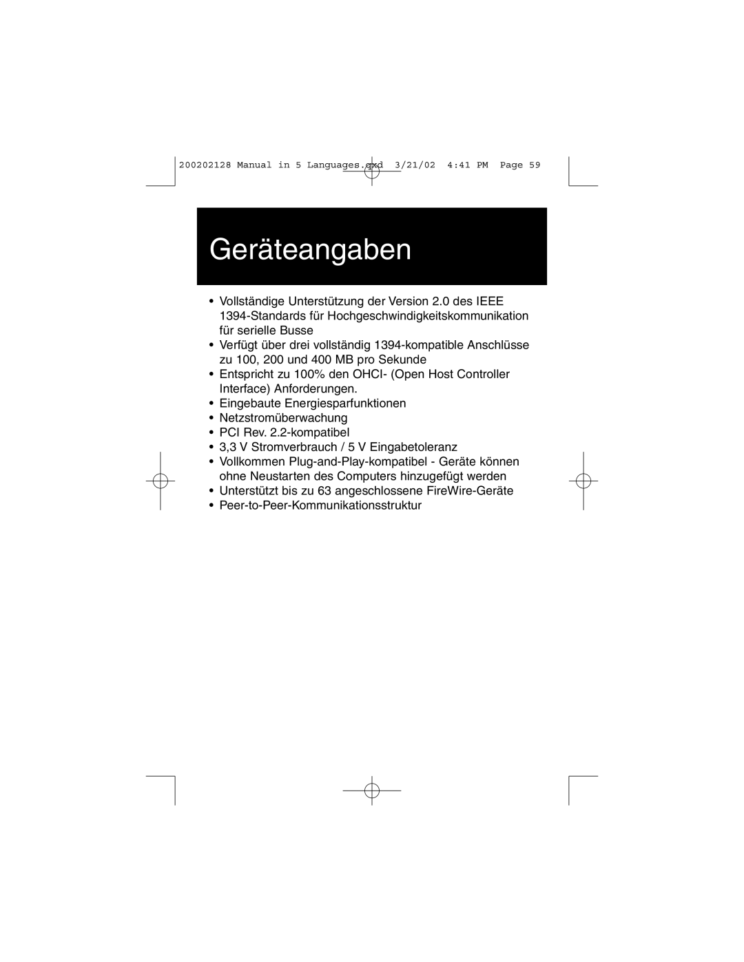 Tripp Lite F200-003-R user manual Geräteangaben 