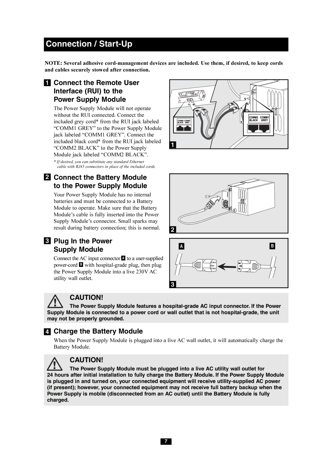 Tripp Lite HCRK-INT owner manual Connect the Battery Module to the Power Supply Module, Plug In the Power Supply Module 