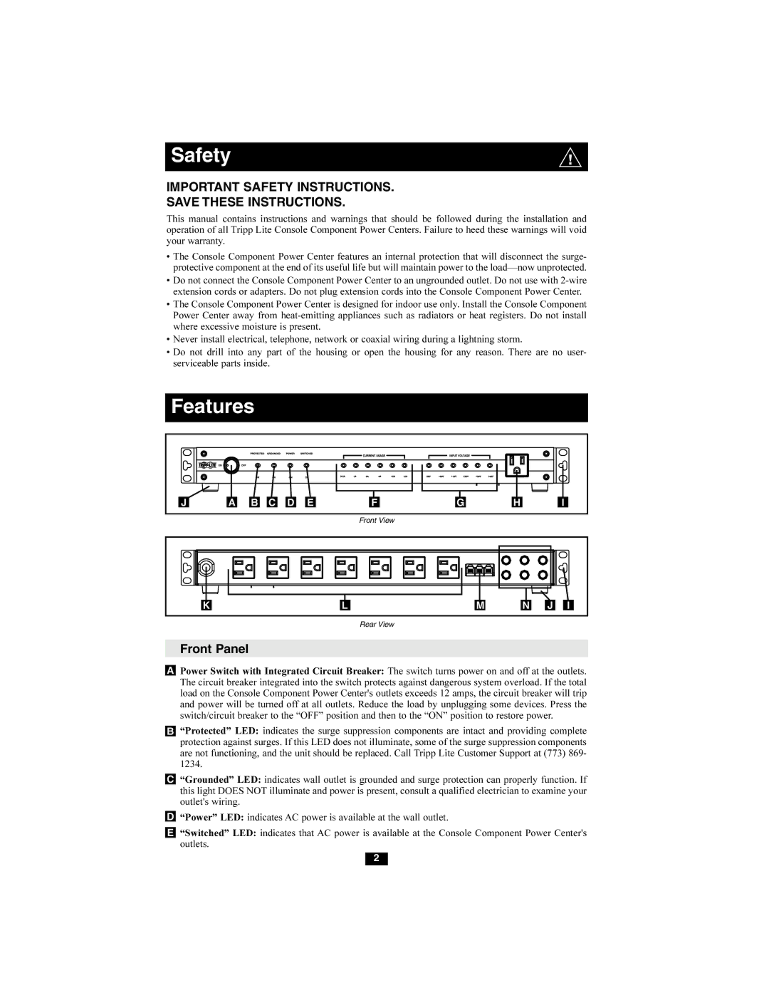 Tripp Lite HT810ISOCTR owner manual Safety, Front Panel 