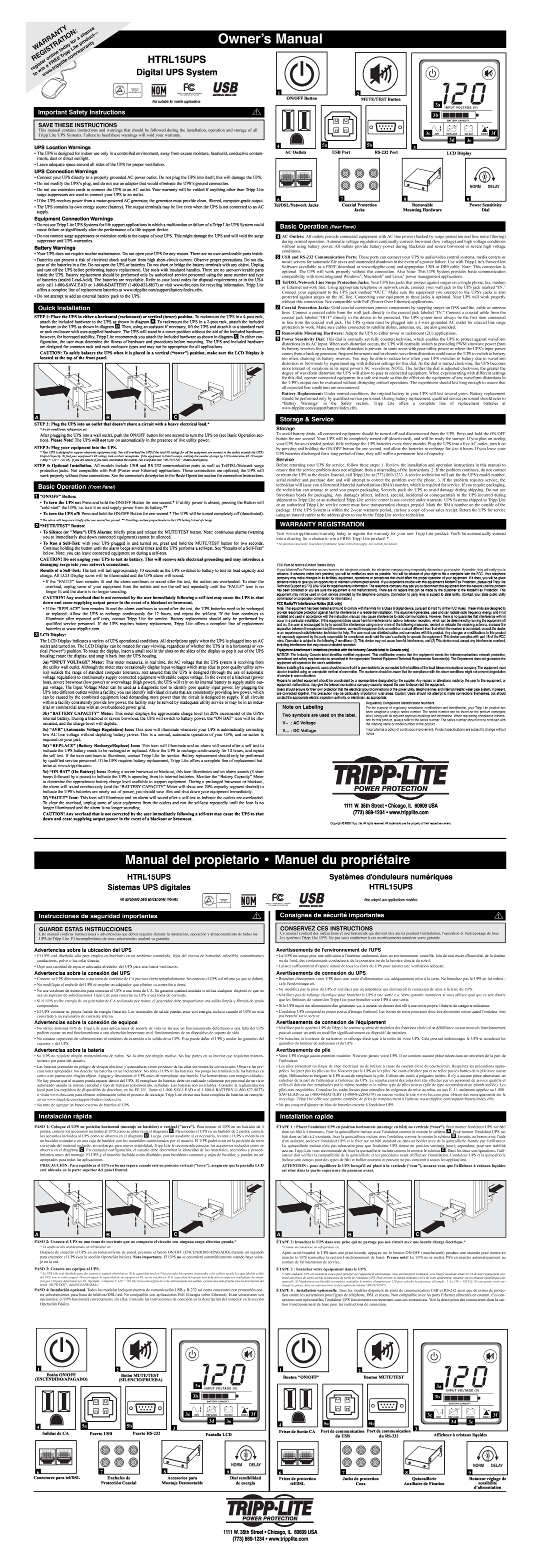 Tripp Lite HTRL15UPS owner manual Instrucciones de seguridad importantes, Consignes de sécurité importantes, Registration 
