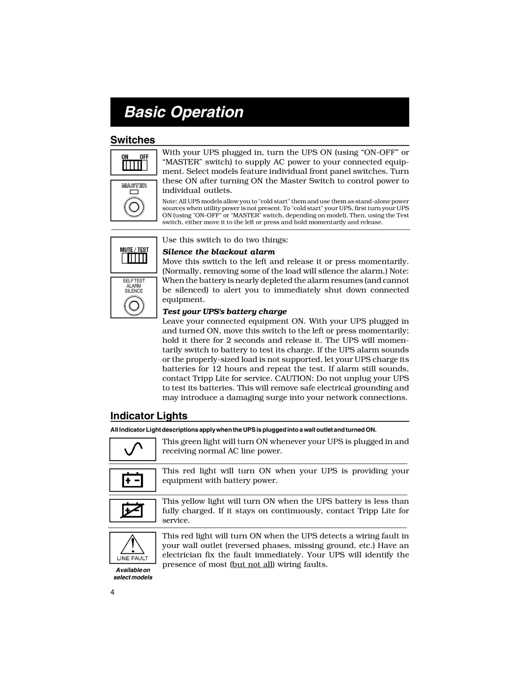 Tripp Lite I owner manual Basic Operation, Switches 