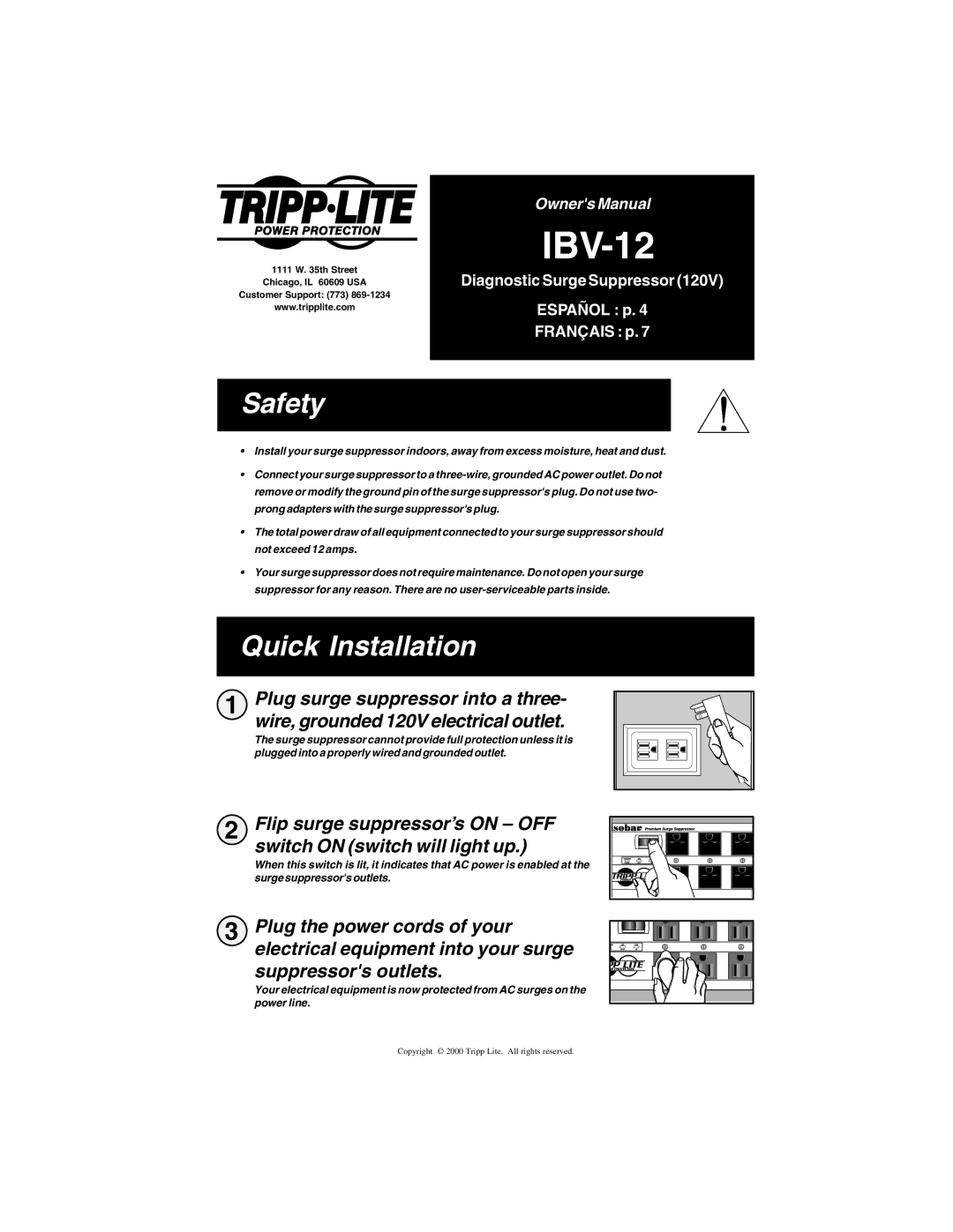 Tripp Lite IBV-12 owner manual Safety, Quick Installation 