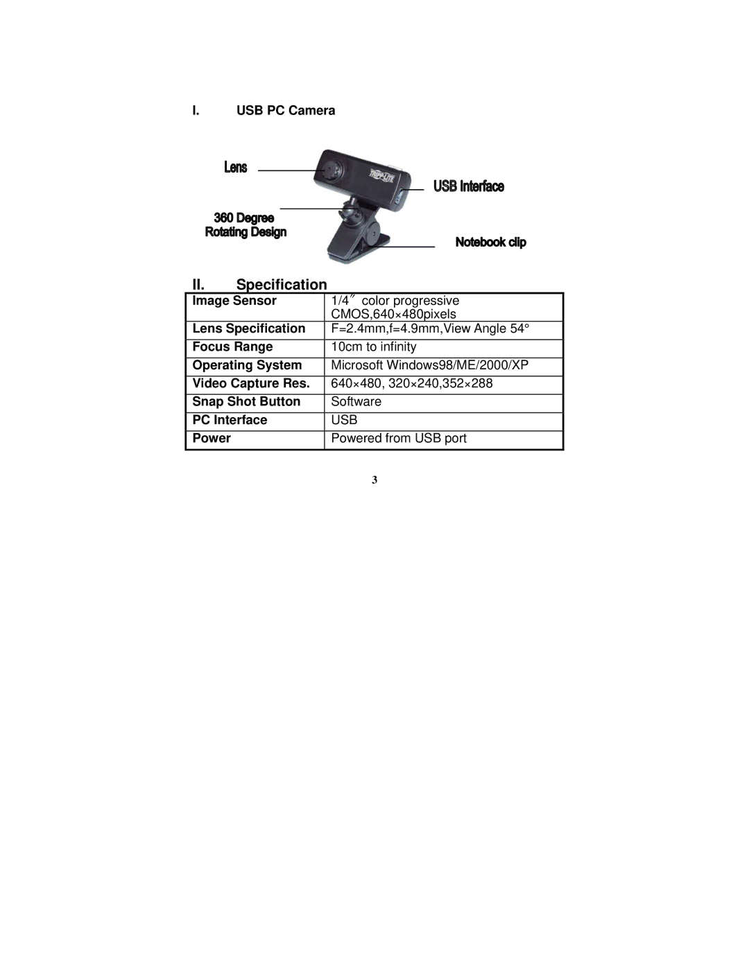 Tripp Lite IN3002CAM1 manual II. Specification 