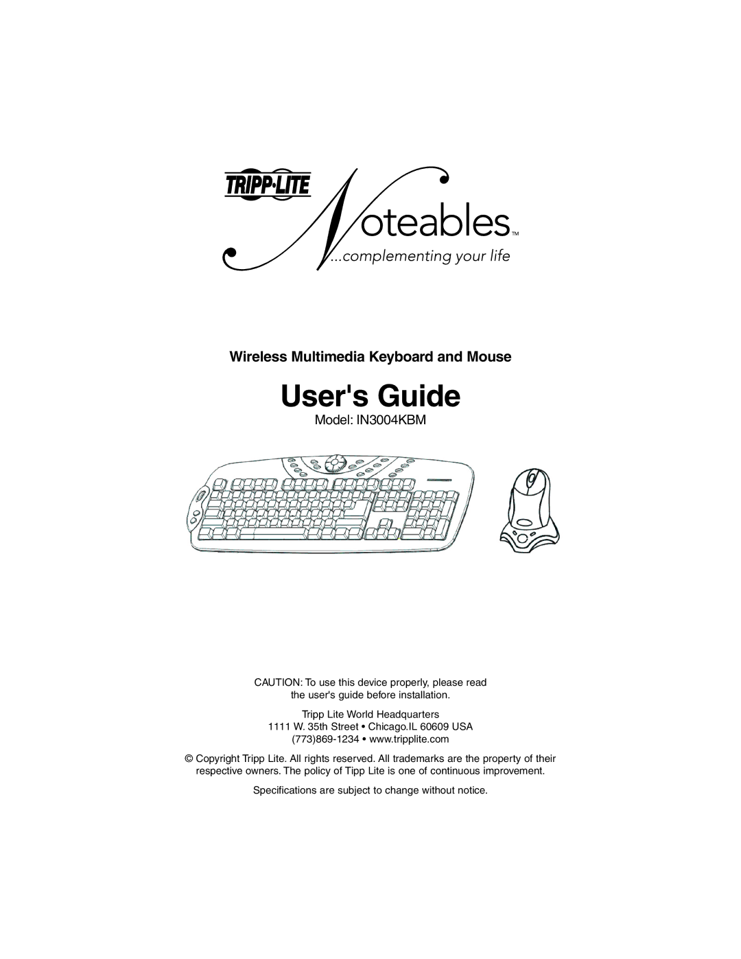 Tripp Lite IN3004KBM specifications Users Guide, Wireless Multimedia Keyboard and Mouse 