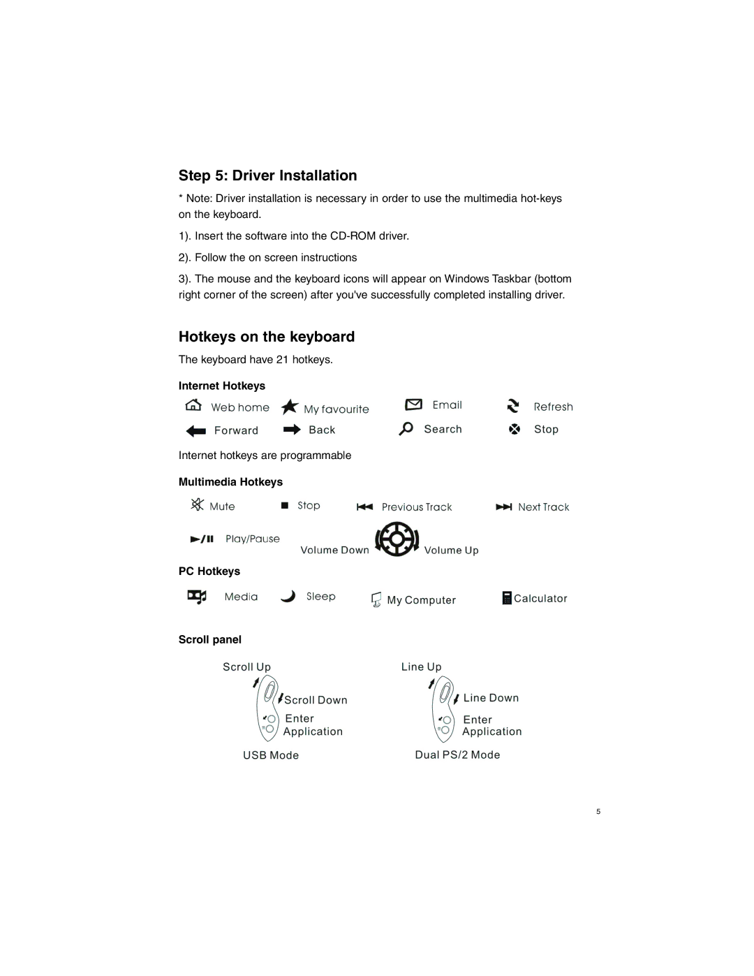 Tripp Lite IN3004KBM specifications Driver Installation, Hotkeys on the keyboard, Internet Hotkeys 