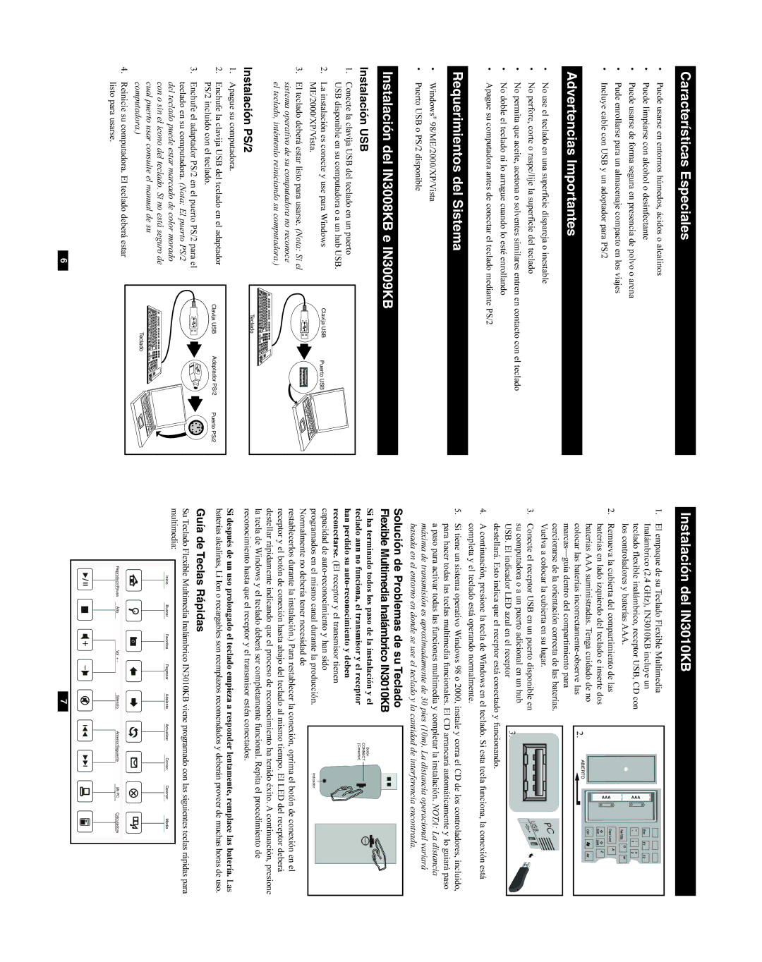 Tripp Lite IN3008KB owner manual Características Especiales, Instalación PS/2, Guía de Teclas Rápidas 