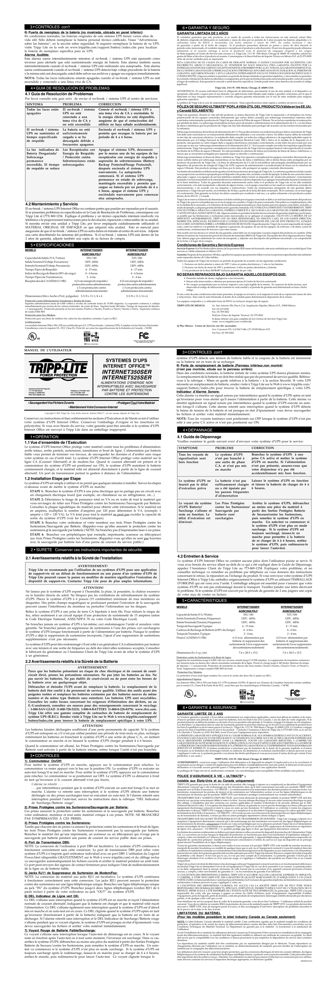 Tripp Lite INTERNET525SER Guía de Resolución de Problemas, Mantenimiento y Servicio, Vue d’ensemble de l’Exécution 