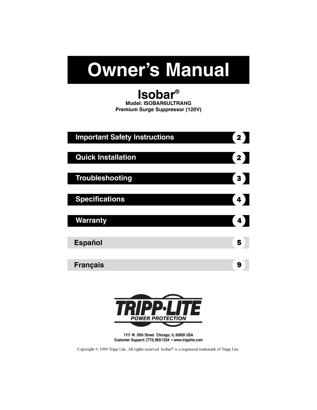 Tripp Lite ISOBAR6ULTRANG owner manual Isobar, Español Français 