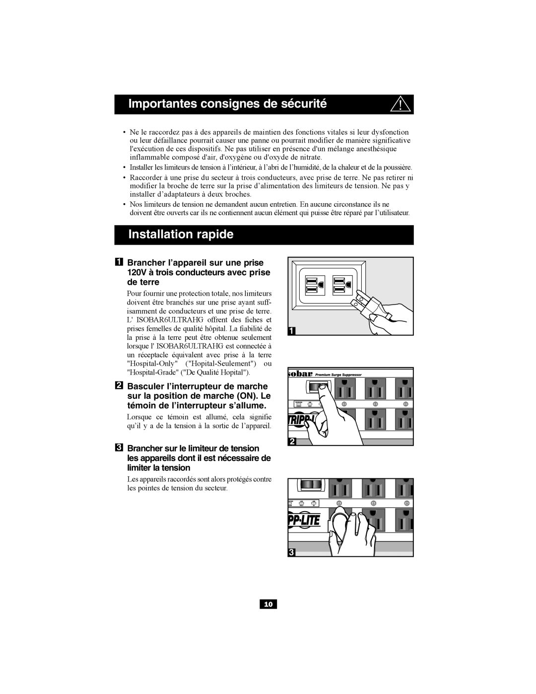 Tripp Lite ISOBAR6ULTRANG owner manual Importantes consignes de sécurité 