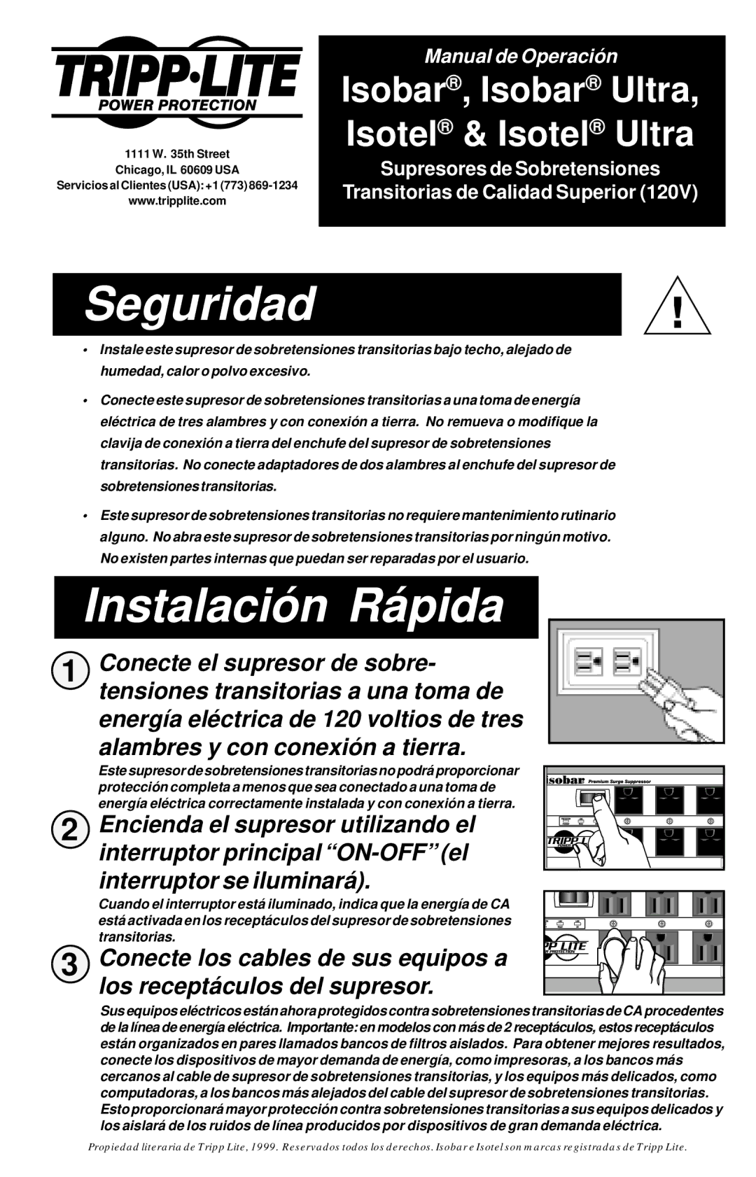 Tripp Lite Isotel Ultra, Isobar Ultra owner manual Seguridad, Instalación Rápida 