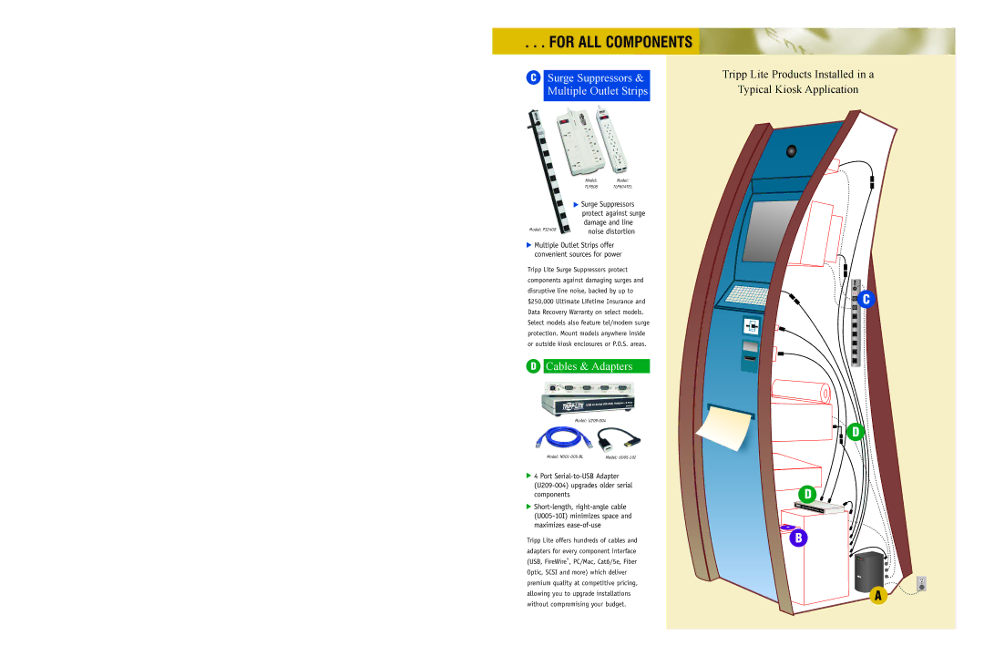 Tripp Lite Kiosk specifications Surge Suppressors, Damage and line, Noise distortion, Multiple Outlet Strips offer 