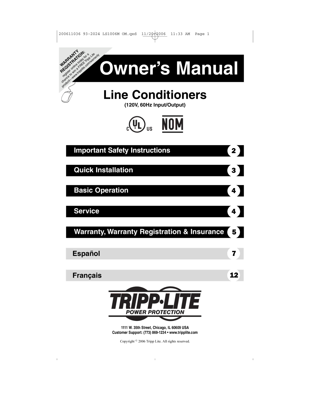 Tripp Lite 93-2024, LS1006M owner manual Line Conditioners 