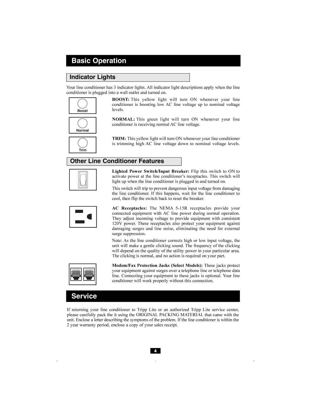 Tripp Lite LS1006M, 93-2024 owner manual Indicator Lights, Other Line Conditioner Features 