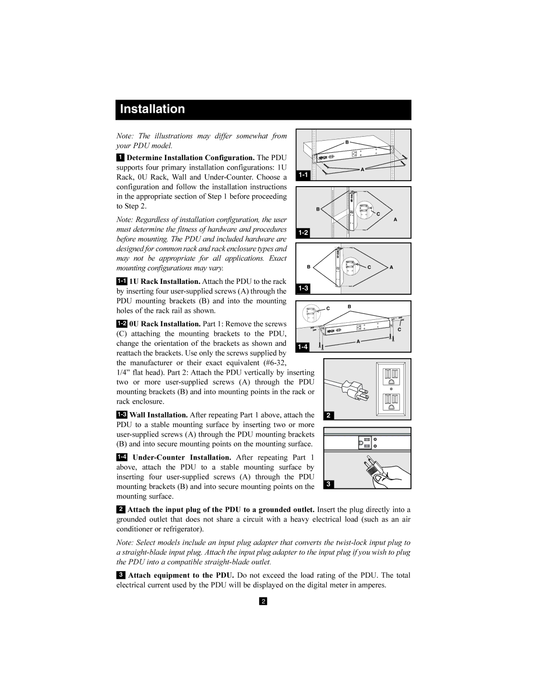 Tripp Lite Metered Rack PDU owner manual Installation 