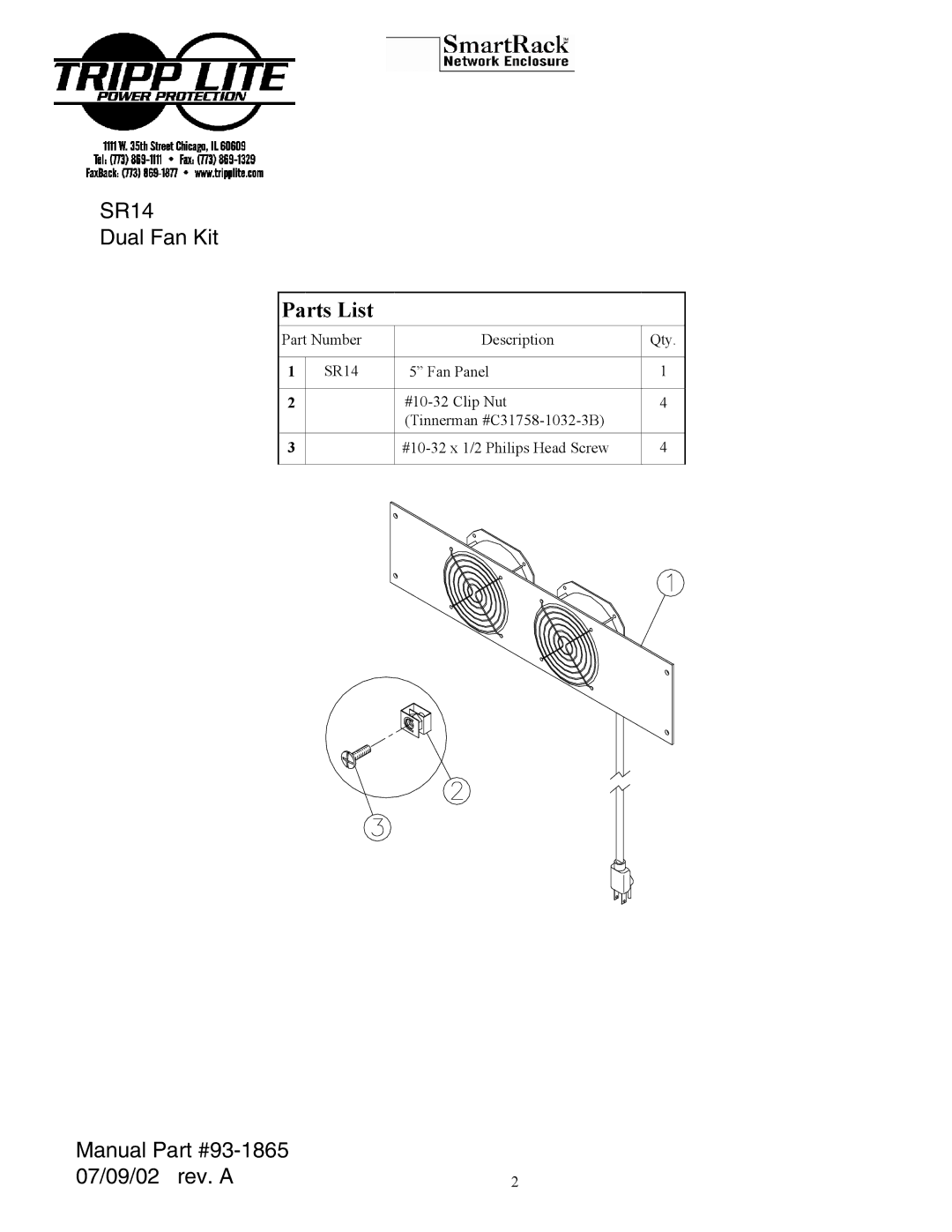 Tripp Lite MKH 800 P 48 manual Parts List 