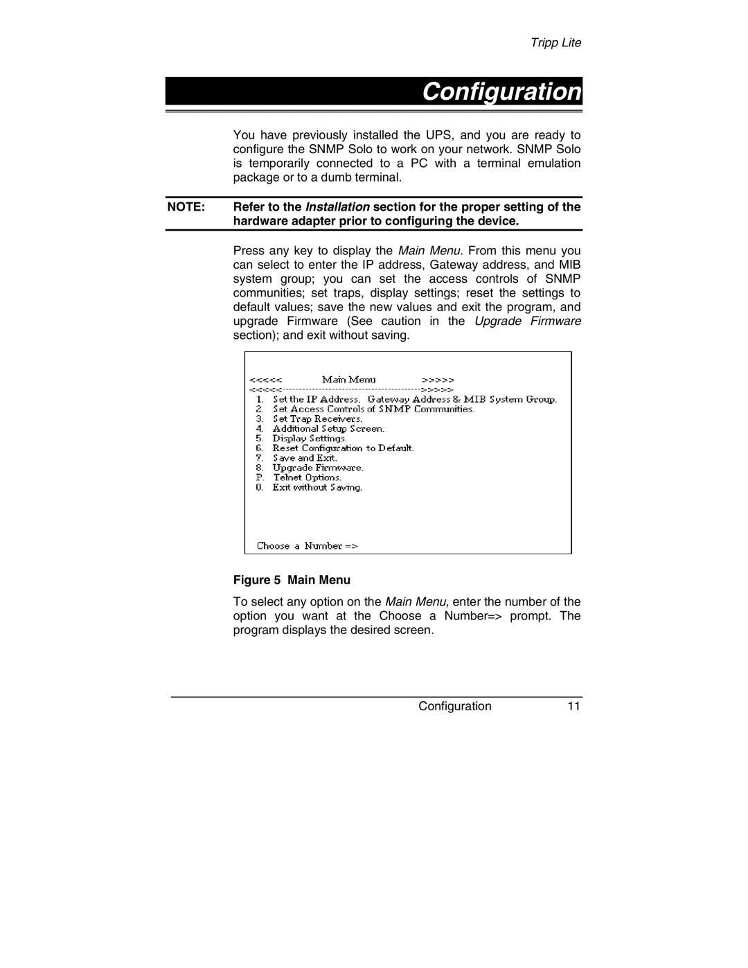 Tripp Lite MT-SE-37/02 owner manual Configuration, Hardware adapter prior to configuring the device 