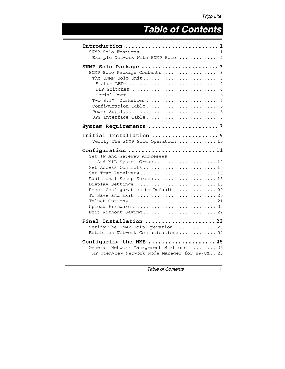 Tripp Lite MT-SE-37/02 owner manual Table of Contents 