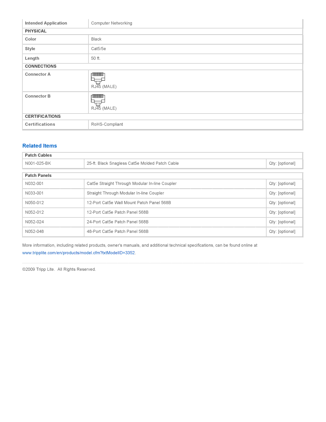 Tripp Lite N002-050-BK specifications Related Items, Patch Cables, Patch Panels 