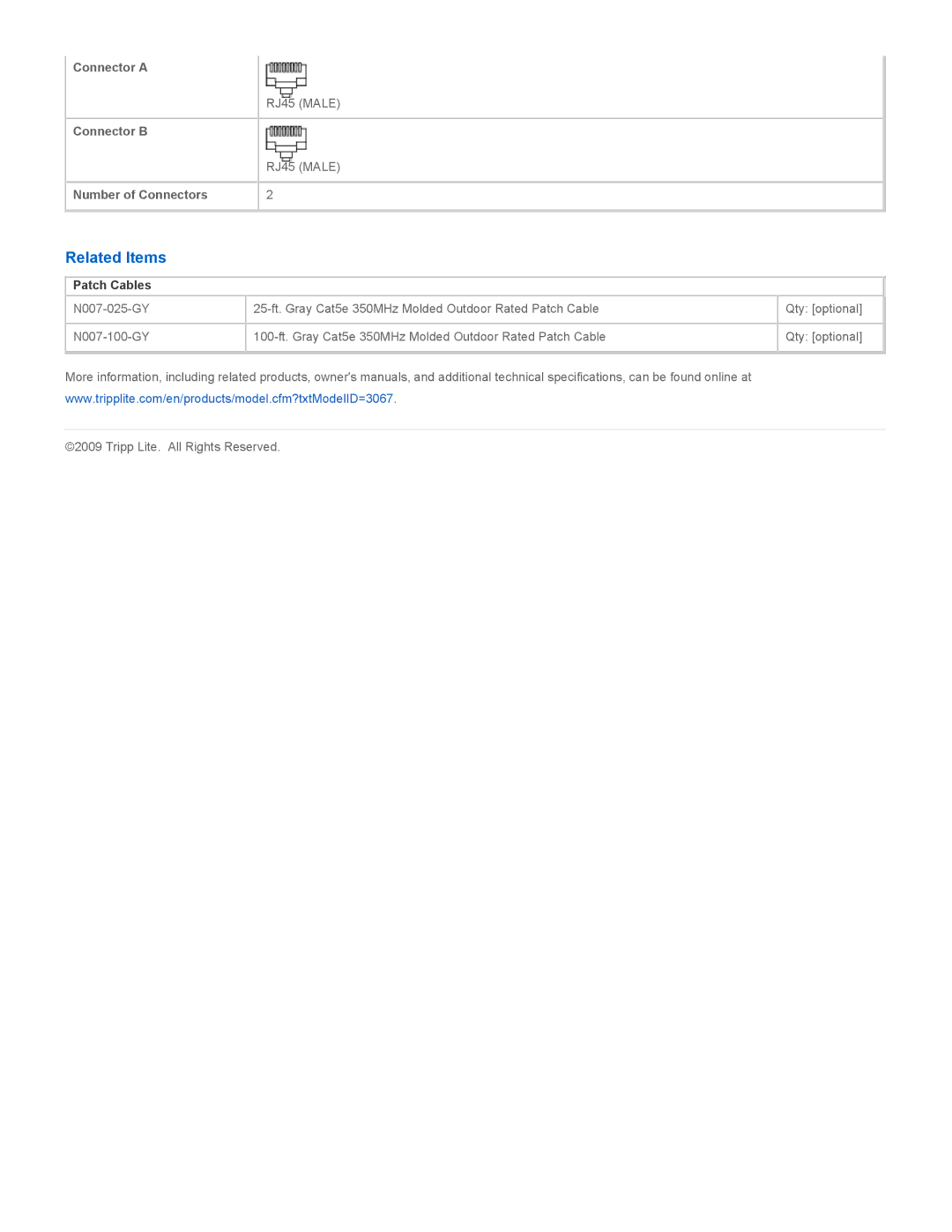 Tripp Lite N007-050-GY specifications Related Items, Patch Cables 