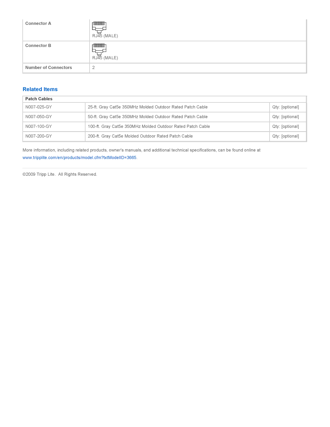 Tripp Lite N007-150-GY specifications Related Items, Patch Cables 