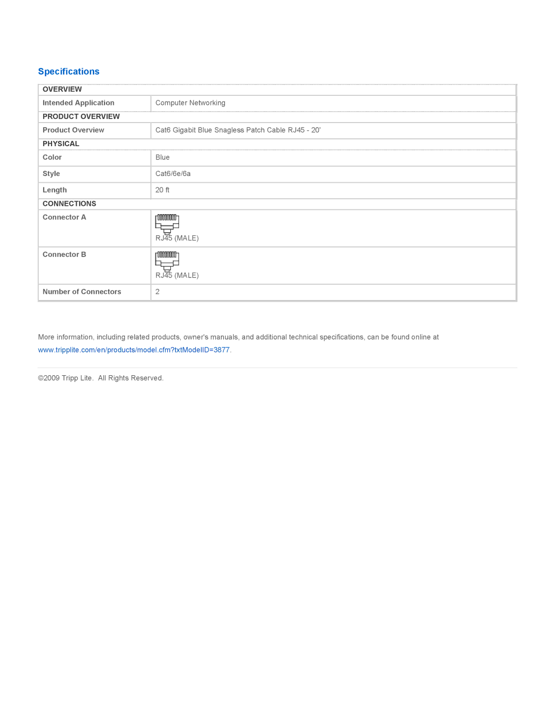 Tripp Lite N201-020-BL warranty Specifications 